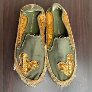 Mickey Mouse Shoes Army Green With Gold Sequins